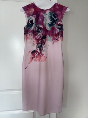 Tahari Pink Floral-Print Sleeveless Midi Dress